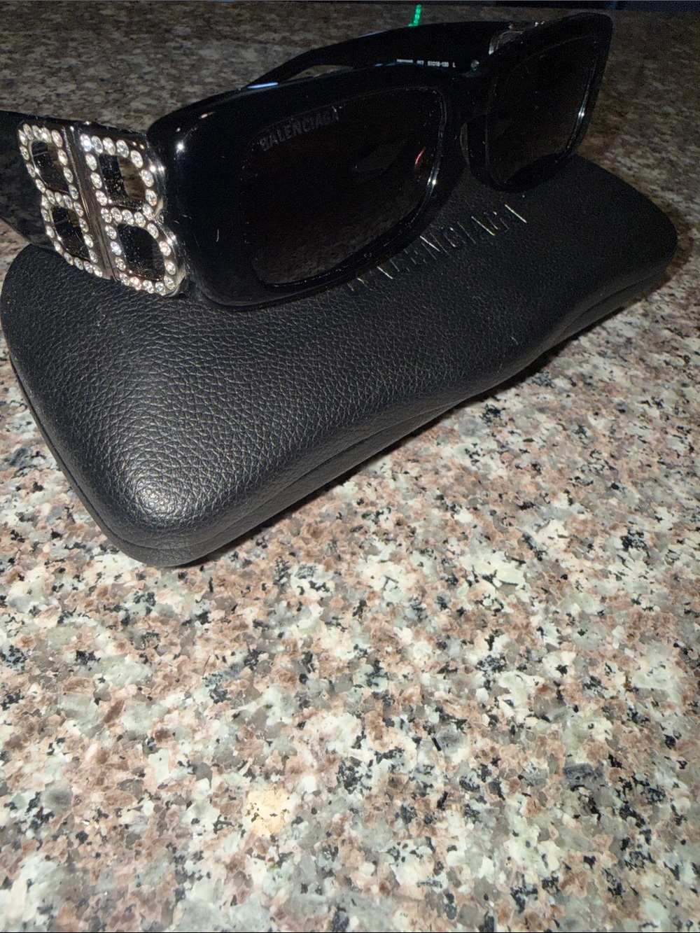 Balenciaga Black Sunglasses with Crystal BB Temples
